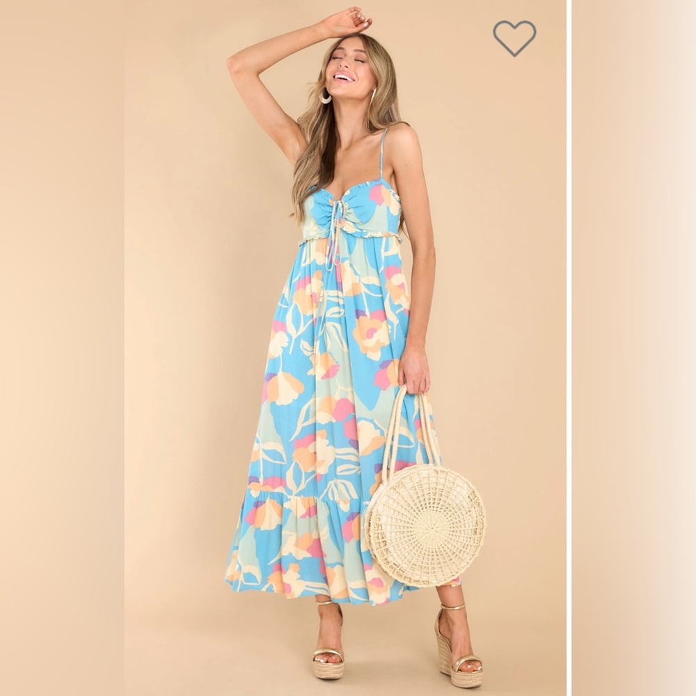 Becool blue floral print midi dress. Size S.